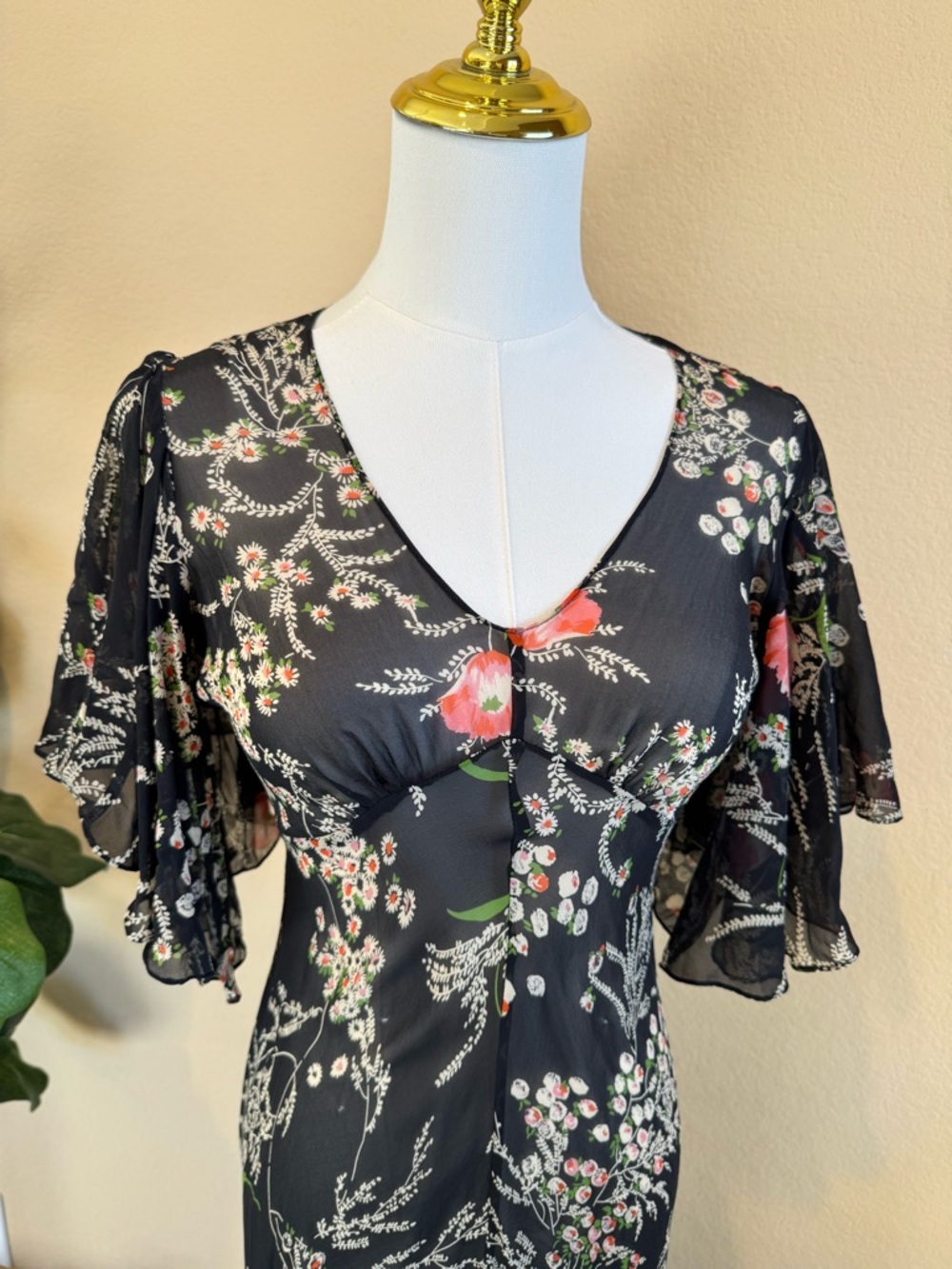 Girls From Savoy Anthropologie Sz 0 Dress Black Floral Sheer Silk Chiffon Gatsby - Picture 4 of 16